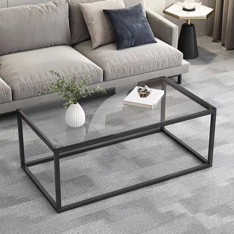 Modern Style Rectangular Glass Coffee Table 17.7-In H Metal Frame 1 Single Cocktail Table Clearhalo 'Coffee & Accent Tables' 'Coffee Tables' 'coffee_tables' 'furn' 'furn_coffee_tables' 'Furniture' 'Living Room Furniture' 6506155