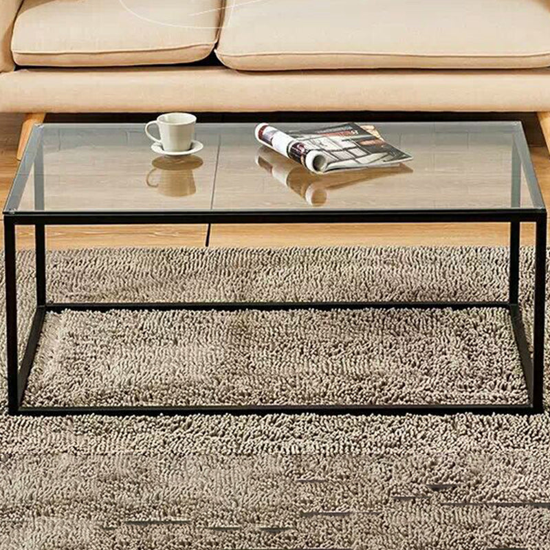 Modern Style Rectangular Glass Coffee Table 17.7-In H Metal Frame 1 Single Cocktail Table Black Clearhalo 'Coffee & Accent Tables' 'Coffee Tables' 'coffee_tables' 'furn' 'furn_coffee_tables' 'Furniture' 'Living Room Furniture' 6506157