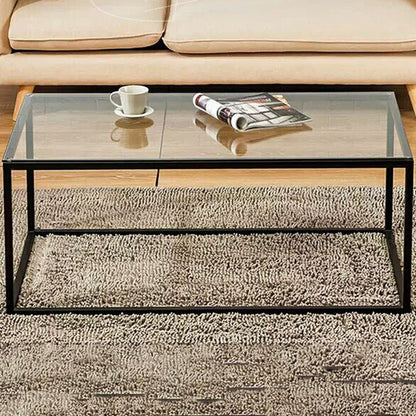 Modern Style Rectangular Glass Coffee Table 17.7-In H Metal Frame 1 Single Cocktail Table Black Clearhalo 'Coffee & Accent Tables' 'Coffee Tables' 'coffee_tables' 'furn' 'furn_coffee_tables' 'Furniture' 'Living Room Furniture' 6506157