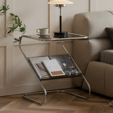 Tavolo da tavolo finale astratto in stile contemporaneo da 23,62 pollici in vetro laterale