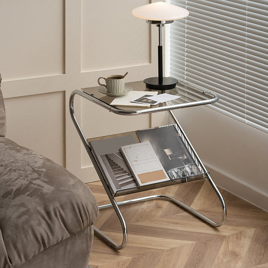 Tavolo da tavolo finale astratto in stile contemporaneo da 23,62 pollici in vetro laterale