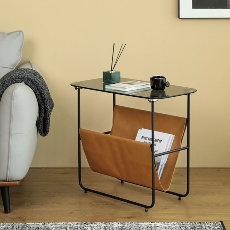 Rectangular Glass Top End Table Modern 23.22" Tall Storage Side Table Clearhalo 'Coffee & Accent Tables' 'End & Side Tables' 'end_side_tables' 'furn' 'furn_end_side_tables' 'Furniture' 'Living Room Furniture' 6506305