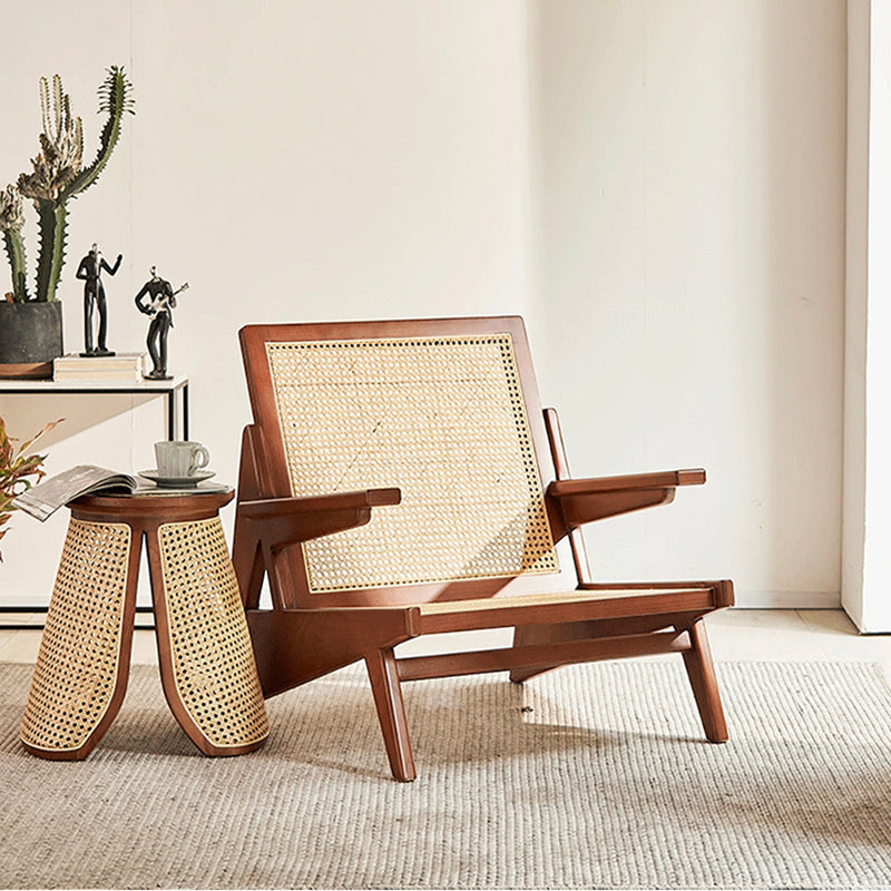 Mid-century Modern Rubberwood Solid Wood Frame Square Arms Chair Clearhalo 'Accent Chairs' 'accent_chairs' 'Chairs & Seating' 'furn' 'furn_accent_chairs' 'Furniture' 'Living Room Furniture' 6506517