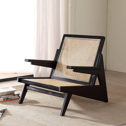 Mid-century Modern Rubberwood Solid Wood Frame Square Arms Chair Black 1 Piece Clearhalo 'Accent Chairs' 'accent_chairs' 'Chairs & Seating' 'furn' 'furn_accent_chairs' 'Furniture' 'Living Room Furniture' 6506518