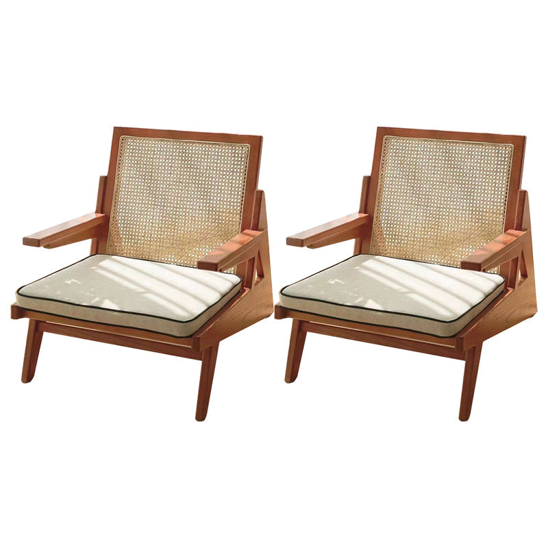 Mid-century Modern Rubberwood Solid Wood Frame Square Arms Chair Brown 2 Piece Set Clearhalo 'Accent Chairs' 'accent_chairs' 'Chairs & Seating' 'furn' 'furn_accent_chairs' 'Furniture' 'Living Room Furniture' 6506523