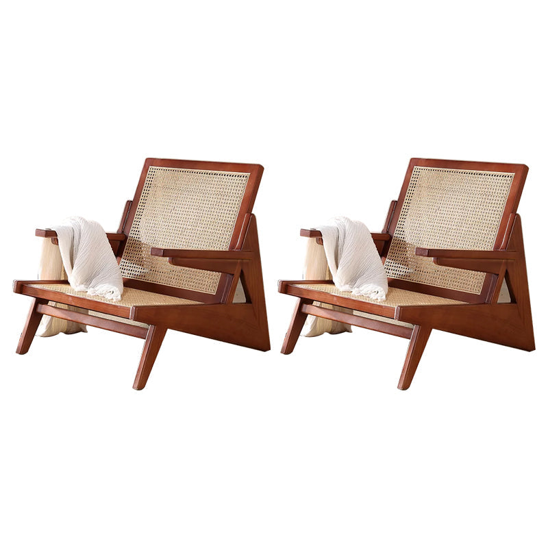 Mid-century Modern Rubberwood Solid Wood Frame Square Arms Chair Walnut 2 Piece Set Clearhalo 'Accent Chairs' 'accent_chairs' 'Chairs & Seating' 'furn' 'furn_accent_chairs' 'Furniture' 'Living Room Furniture' 6506531