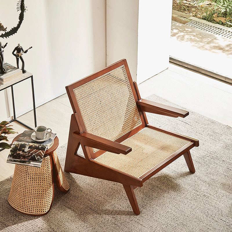 Mid-century Modern Rubberwood Solid Wood Frame Square Arms Chair Clearhalo 'Accent Chairs' 'accent_chairs' 'Chairs & Seating' 'furn' 'furn_accent_chairs' 'Furniture' 'Living Room Furniture' 6506533