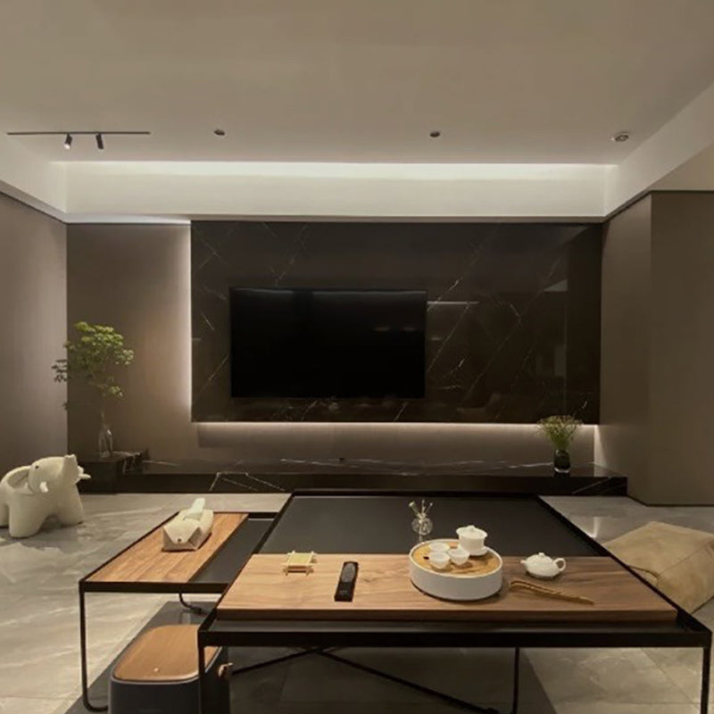 Mid-Century Modern Black Coffee Table with Iron Tray Top and Cross Legs
