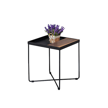 Mid-Century Modern Black Coffee Table with Iron Tray Top and Cross Legs