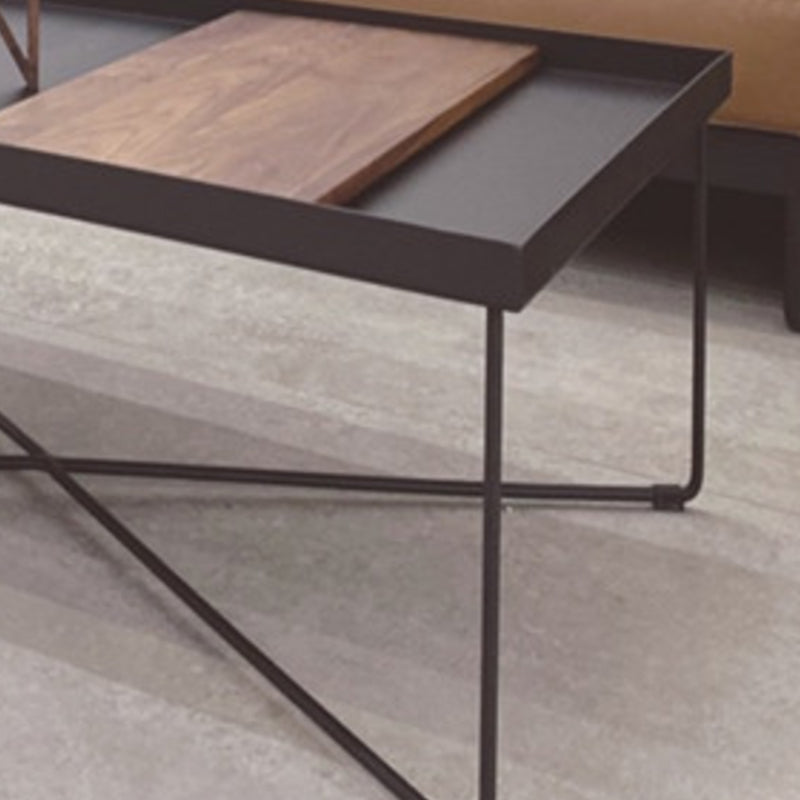 Mid-Century Modern Black Coffee Table with Iron Tray Top and Cross Legs