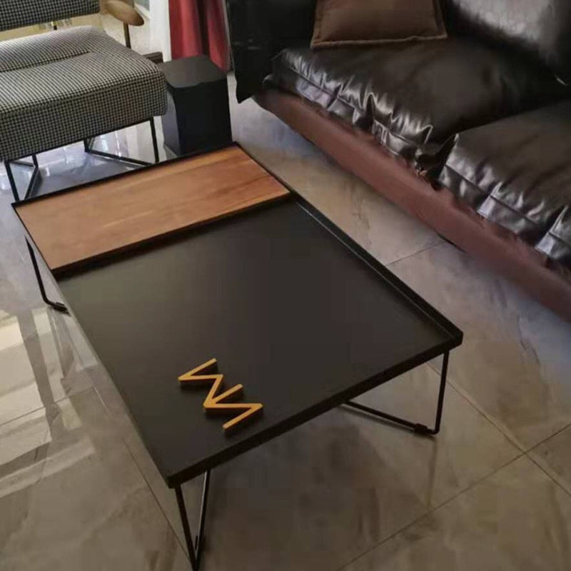 Mid-Century Modern Black Coffee Table with Iron Tray Top and Cross Legs