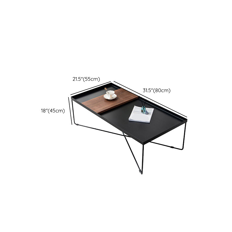 Mid-Century Modern Black Coffee Table with Iron Tray Top and Cross Legs
