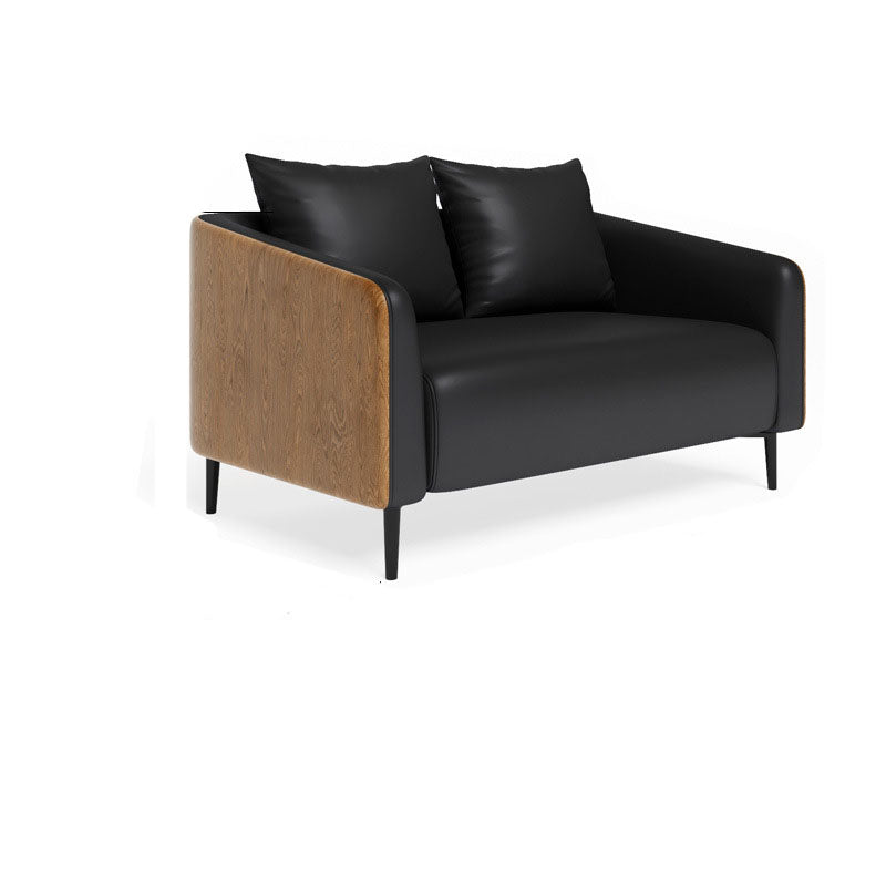 Stain Resistant Sofa Faux Leather Tuxedo Arm Sofa for Bonus Room