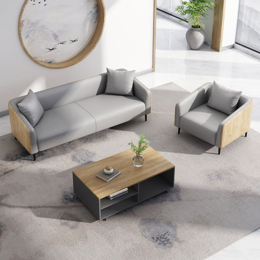 Stain Resistant Sofa Faux Leather Tuxedo Arm Sofa for Bonus Room