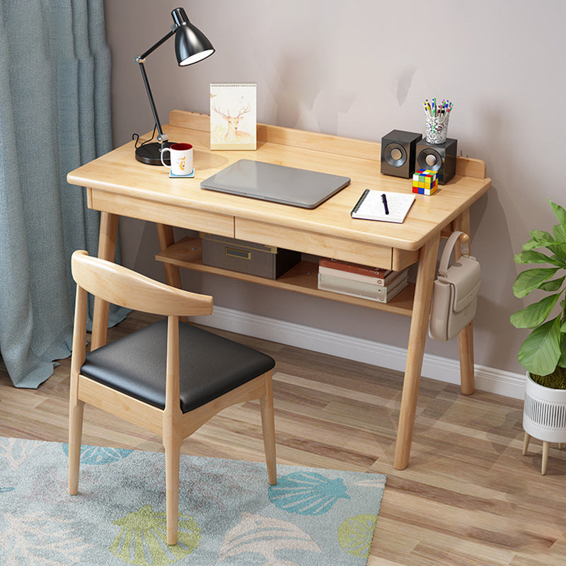 Modern Solid Wood Office Desk 2-drawer Rectangular Secretary Desk 55.1"L x 23.6"W x 29.5"H Natural Clearhalo 'furn' 'furn_office_desk' 'Furniture' 'Office Desks' 'Office Furniture' 'office_desk' 6506973