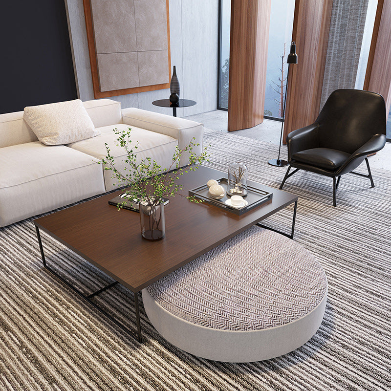 13.78"  H Modern Rectangle Wooden Coffee Table Metal Sled Cocktail Table