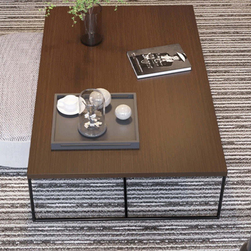 13.78"  H Modern Rectangle Wooden Coffee Table Metal Sled Cocktail Table