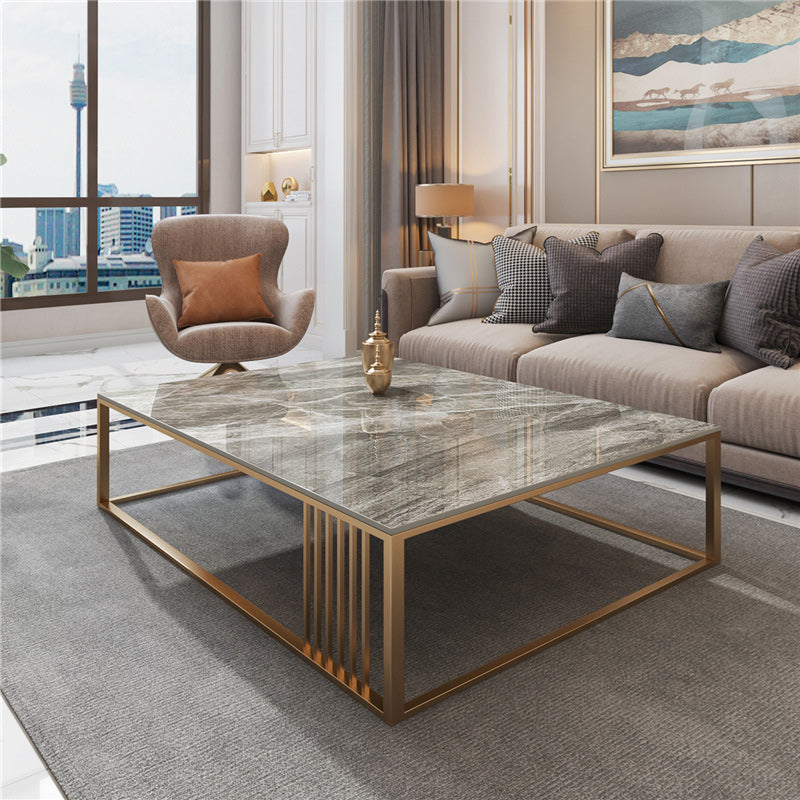 Glam Rectangle Slate Coffee Table 16.53"H Steel Frame Base Cocktail Table Clearhalo 'Coffee & Accent Tables' 'Coffee Tables' 'coffee_tables' 'furn' 'furn_coffee_tables' 'Furniture' 'Living Room Furniture' 6507100