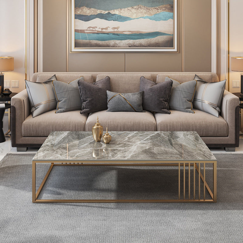 Glam Rectangle Slate Coffee Table 16.53"H Steel Frame Base Cocktail Table Clearhalo 'Coffee & Accent Tables' 'Coffee Tables' 'coffee_tables' 'furn' 'furn_coffee_tables' 'Furniture' 'Living Room Furniture' 6507103