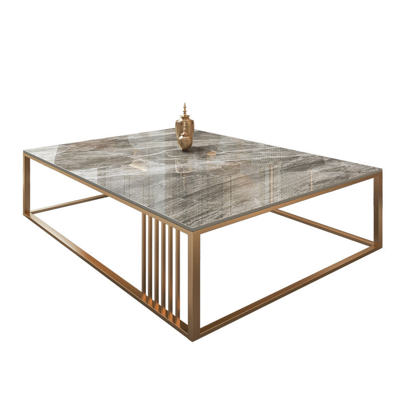 Glam Rectangle Slate Coffee Table 16.53"H Steel Frame Base Cocktail Table Clearhalo 'Coffee & Accent Tables' 'Coffee Tables' 'coffee_tables' 'furn' 'furn_coffee_tables' 'Furniture' 'Living Room Furniture' 6507104
