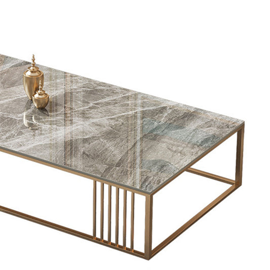 Glam Rectangle Slate Coffee Table 16.53"H Steel Frame Base Cocktail Table Clearhalo 'Coffee & Accent Tables' 'Coffee Tables' 'coffee_tables' 'furn' 'furn_coffee_tables' 'Furniture' 'Living Room Furniture' 6507105