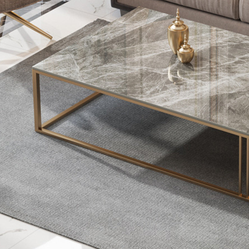 Glam Rectangle Slate Coffee Table 16.53"H Steel Frame Base Cocktail Table Clearhalo 'Coffee & Accent Tables' 'Coffee Tables' 'coffee_tables' 'furn' 'furn_coffee_tables' 'Furniture' 'Living Room Furniture' 6507107