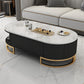 Table basse à base de piédestal Glam blanche avec plateau en pierre et base en métal