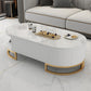 Table basse à base de piédestal Glam blanche avec plateau en pierre et base en métal