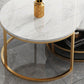 Table basse à base de piédestal Glam blanche avec plateau en pierre et base en métal