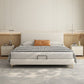 Letto standard in legno e imbottito con letto a pannello in testiera in beige