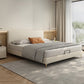 Letto standard in legno e imbottito con letto a pannello in testiera in beige