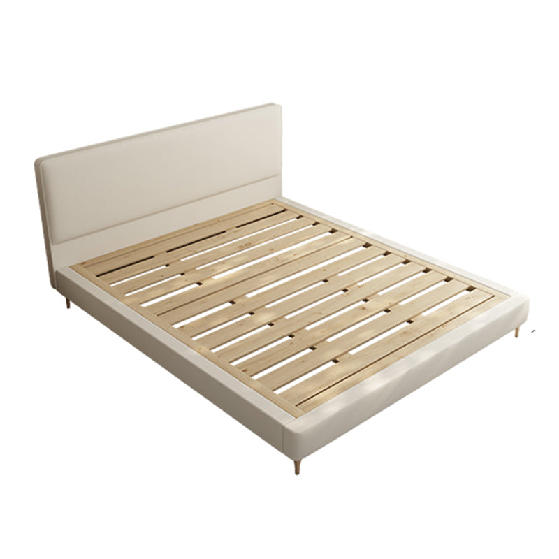 Letto standard in legno e imbottito con letto a pannello in testiera in beige