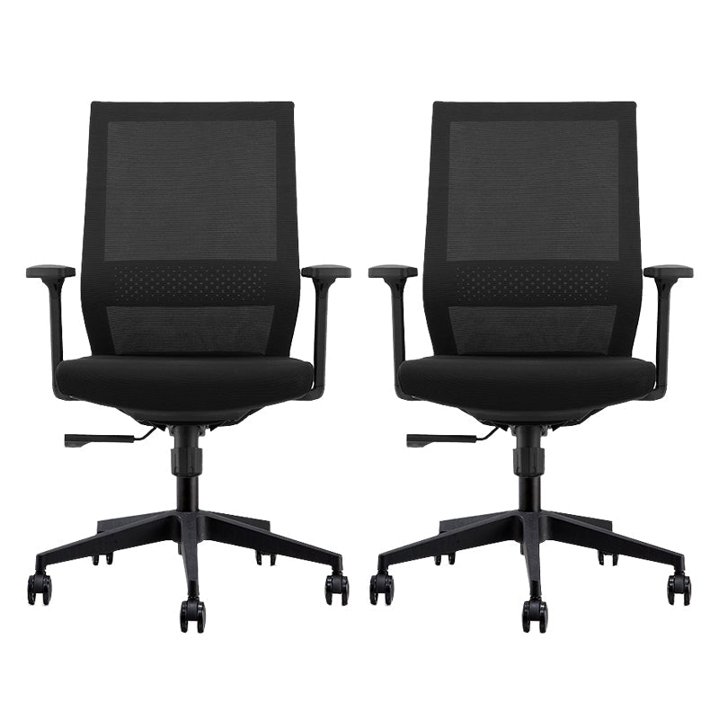 Modern Desk Chair Mesh Computer Chair in Black/Blue Mid-Back Chair with Wheels Black 2 Piece Set Clearhalo 'furn' 'furn_office_chair' 'Furniture' 'Office Chairs' 'Office Furniture' 'office_chair' 6507362