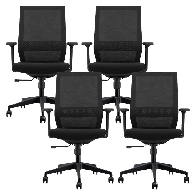 Modern Desk Chair Mesh Computer Chair in Black/Blue Mid-Back Chair with Wheels Black 4 Piece Set Clearhalo 'furn' 'furn_office_chair' 'Furniture' 'Office Chairs' 'Office Furniture' 'office_chair' 6507363