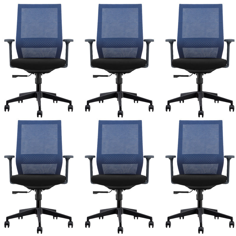 Modern Desk Chair Mesh Computer Chair in Black/Blue Mid-Back Chair with Wheels Blue-Black 6 Piece Set Clearhalo 'furn' 'furn_office_chair' 'Furniture' 'Office Chairs' 'Office Furniture' 'office_chair' 6507373