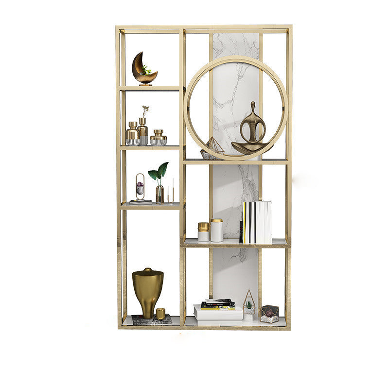 Glam Antique Finish Bookcase Metal Etagere Bookshelf with Shelves White-Gold Clearhalo 'Bookcases' 'furn' 'furn_bookcases' 'Furniture' 'Office Furniture' 6507497