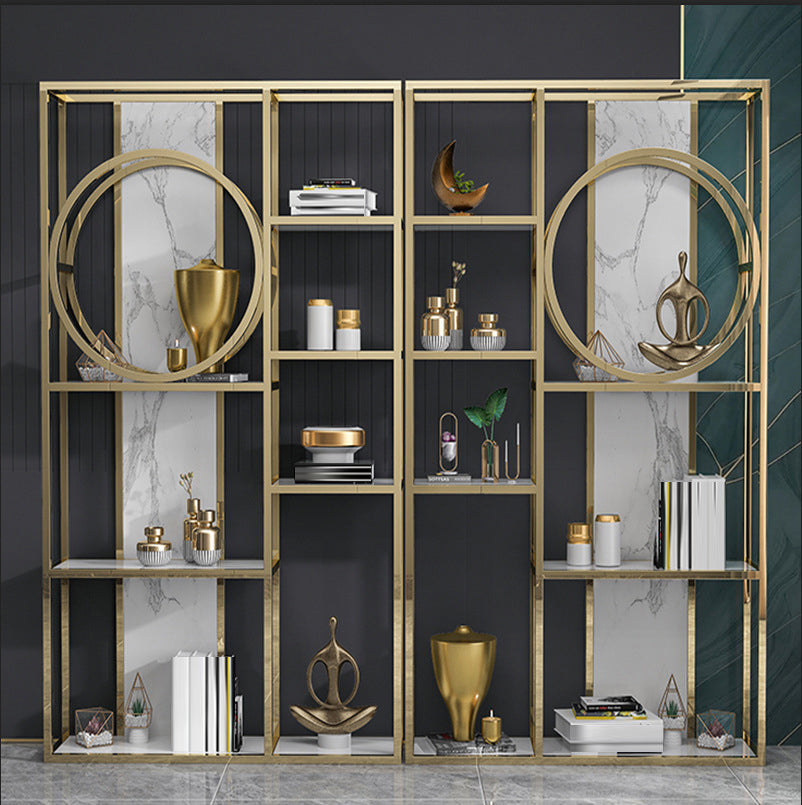 Glam Antique Finish Bookcase Metal Etagere Bookshelf with Shelves Clearhalo 'Bookcases' 'furn' 'furn_bookcases' 'Furniture' 'Office Furniture' 6507498