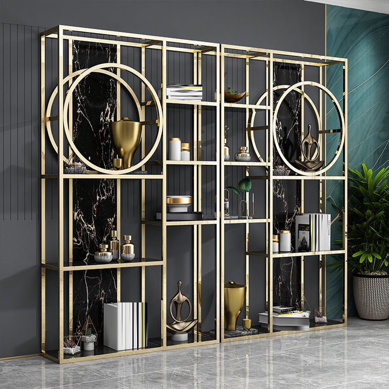 Glam Antique Finish Bookcase Metal Etagere Bookshelf with Shelves Clearhalo 'Bookcases' 'furn' 'furn_bookcases' 'Furniture' 'Office Furniture' 6507499