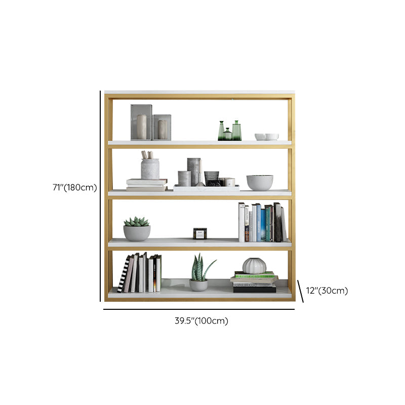 Glam Antique Finish Shelf Bookcase Metal Bookshelf with Rectangular Shelves