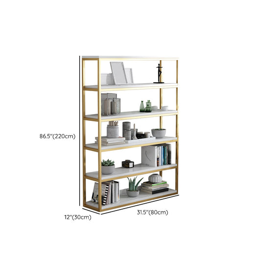 Glam Antique Finish Shelf Bookcase Metal Bookshelf with Rectangular Shelves