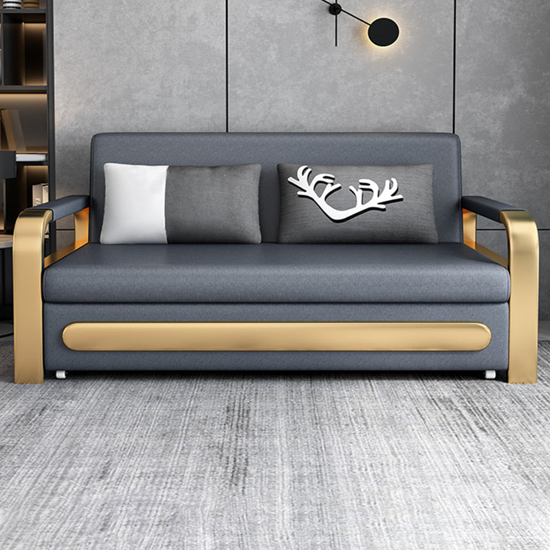 Glam Bonded Leather Futon Frame Cushion Back Square Arms Sleeper Storage Not Included Latex+Sponge+Coir Clearhalo 'furn' 'furn_futons' 'Furniture' 'Futons & Daybeds' 'Futons' 'Living Room Furniture' 6508091