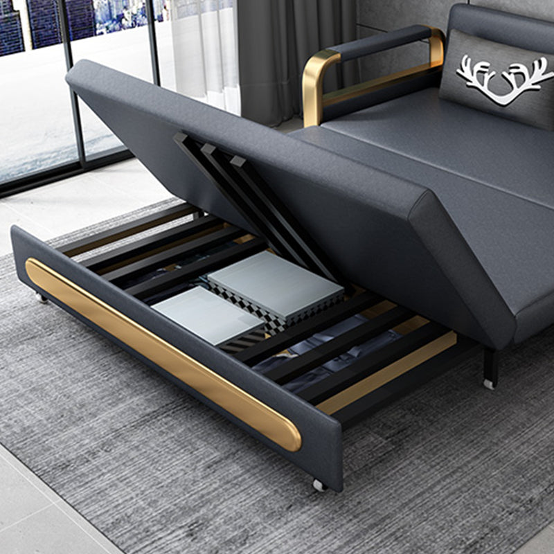 Glam Bonded Leather Futon Frame Cushion Back Square Arms Sleeper Clearhalo 'furn' 'furn_futons' 'Furniture' 'Futons & Daybeds' 'Futons' 'Living Room Furniture' 6508097