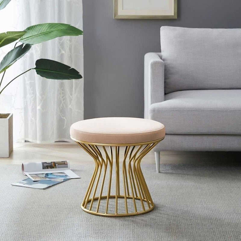 Gorgeous Ottoman Velvet Upholstered Solid Color Metal Frame Round Ottoman Pink 1 Piece Clearhalo 'furn' 'furn_ottomans_poufs' 'Furniture' 'Living Room Furniture' 'Ottomans & Poufs' 'ottomans_poufs' 6508437