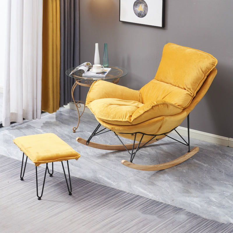 Modern Upholstered Rocker Chair Spindle Rocker Chair with Metal Frame Yellow Rocking Chair with Ottomans Clearhalo 'Chairs & Seating' 'furn' 'furn_rocking_chairs' 'Furniture' 'Living Room Furniture' 'Rocking Chairs' 'rocking_chairs' 6508463