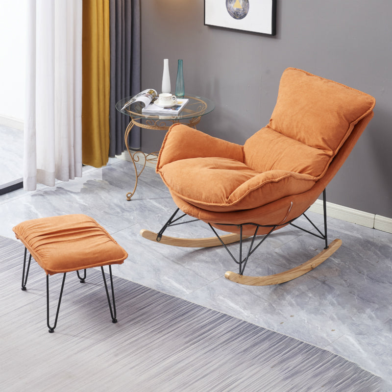 Modern Upholstered Rocker Chair Spindle Rocker Chair with Metal Frame Orange Rocking Chair with Ottomans Clearhalo 'Chairs & Seating' 'furn' 'furn_rocking_chairs' 'Furniture' 'Living Room Furniture' 'Rocking Chairs' 'rocking_chairs' 6508465