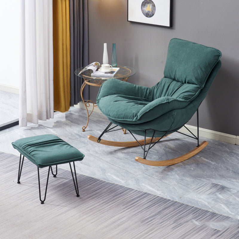 Modern Upholstered Rocker Chair Spindle Rocker Chair with Metal Frame Blackish Green Rocking Chair with Ottomans Clearhalo 'Chairs & Seating' 'furn' 'furn_rocking_chairs' 'Furniture' 'Living Room Furniture' 'Rocking Chairs' 'rocking_chairs' 6508467