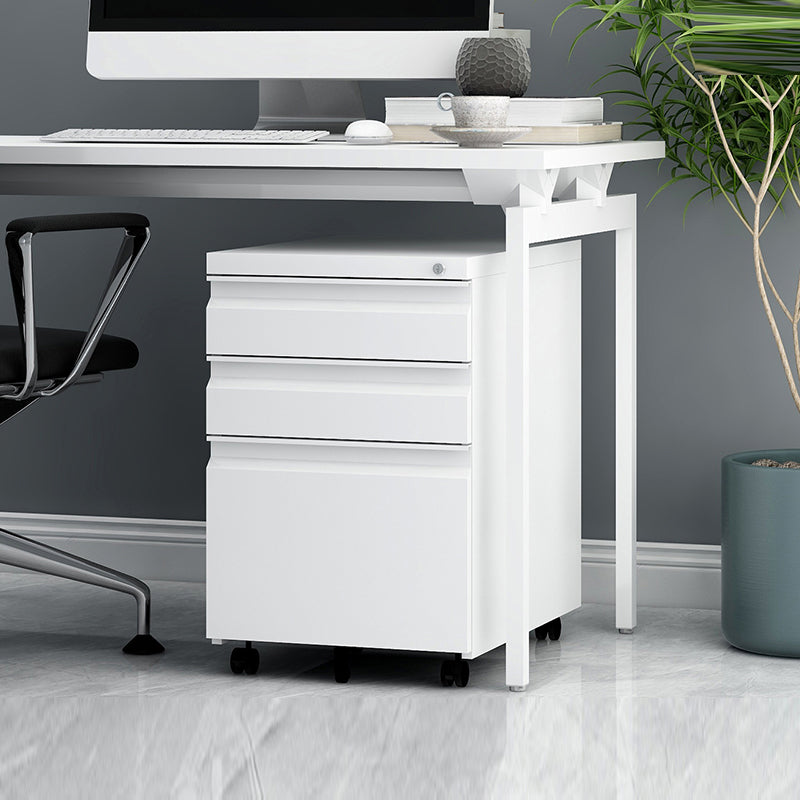 Contemporary File Cabinets Metal Frame File Pedestal with Key Lock for Office White 0.04" U-Shape Clearhalo 'Filing Cabinets' 'filling_cabinets' 'furn' 'furn_filling_cabinets' 'Furniture' 'Office Furniture' 6508628