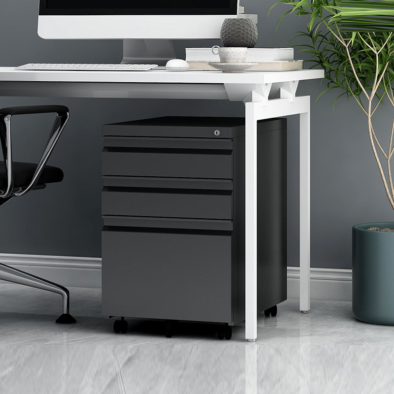 Contemporary File Cabinets Metal Frame File Pedestal with Key Lock for Office Black 0.04" U-Shape Clearhalo 'Filing Cabinets' 'filling_cabinets' 'furn' 'furn_filling_cabinets' 'Furniture' 'Office Furniture' 6508629