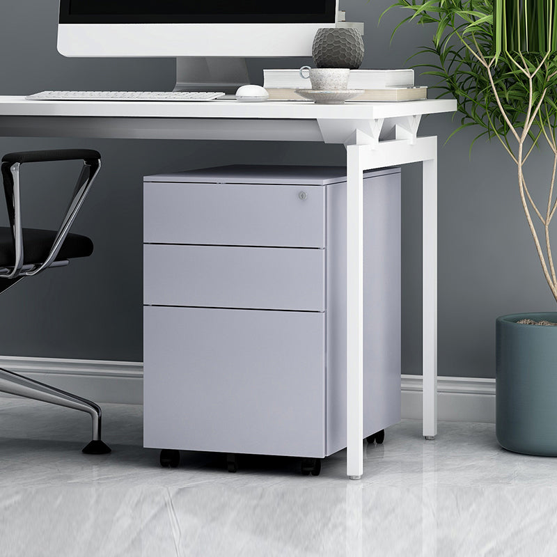 Contemporary File Cabinets Metal Frame File Pedestal with Key Lock for Office Grey 0.04" Side Pulls Clearhalo 'Filing Cabinets' 'filling_cabinets' 'furn' 'furn_filling_cabinets' 'Furniture' 'Office Furniture' 6508632