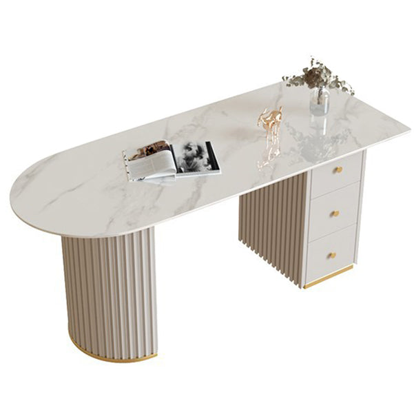 Glam 23.6" Wide Writing Desk Stone Office Desk in White with Drawers 47.2"L x 23.6"W x 29.5"H Clearhalo 'furn' 'furn_office_desk' 'Furniture' 'Office Desks' 'Office Furniture' 'office_desk' 6510483